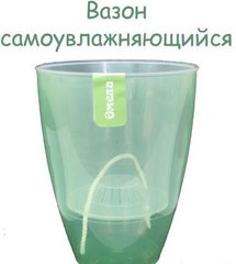 Вазон глянец самоувлажняющийся со вставкой зеленый прозрачный 15 см